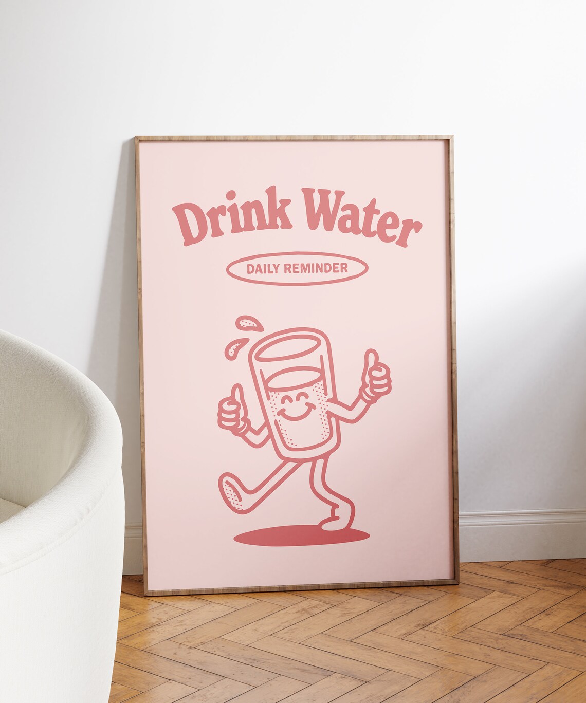Drink Water Daily Reminder Retro Water Glass Character Poster - Image 3