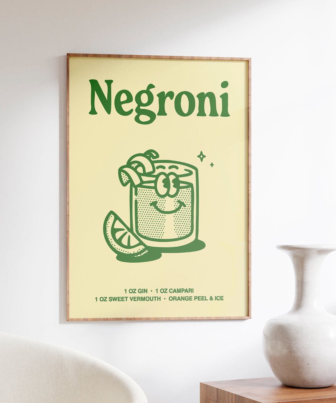 Negroni Cocktail Recipe Green Line Art Kitchen Bar Cart Poster - Image 4