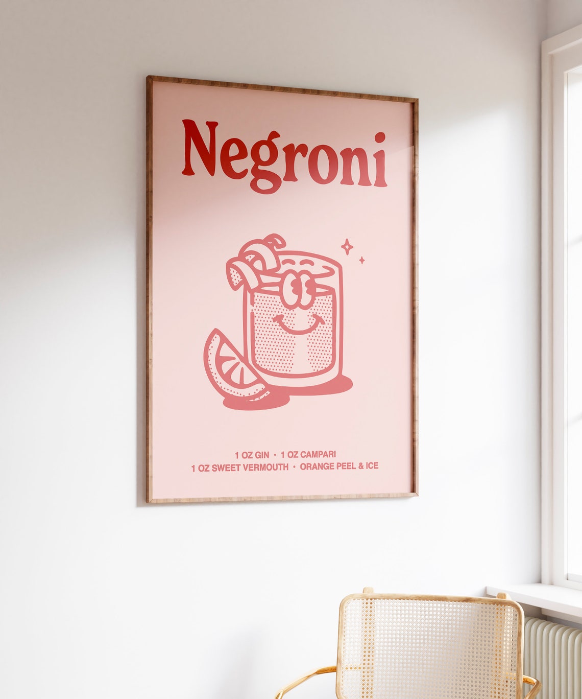 Negroni Cocktail Recipe Red Line Art Kitchen Bar Cart Poster - Image 5