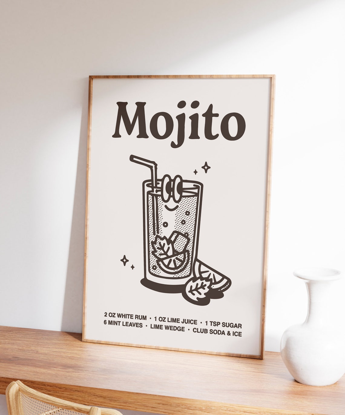 Mojito Cocktail Recipe Black Line Art Kitchen Bar Cart Poster - Image 5