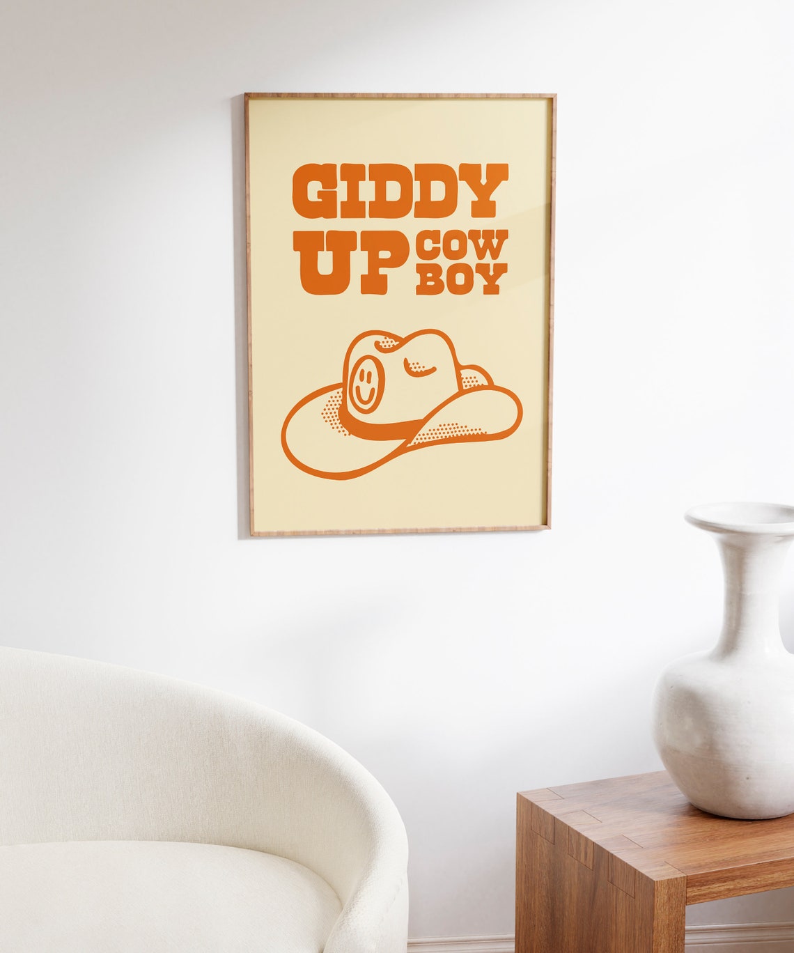 Giddy Up Cowboy Orange Retro Western Cowboy Hat Quote Poster - Image 6