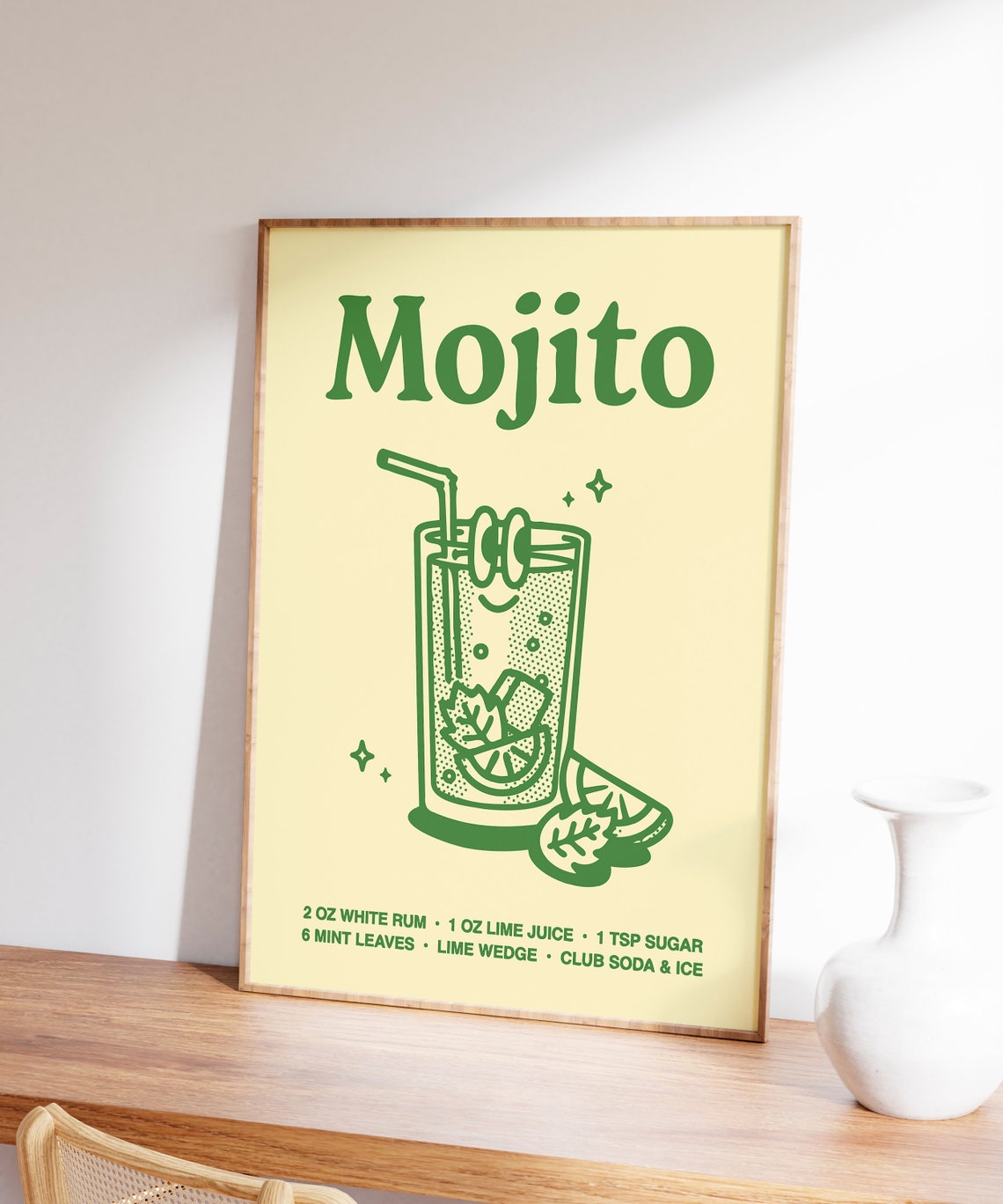 Mojito Cocktail Recipe Retro Green Bar Cart Kitchen Art Poster - Image 6