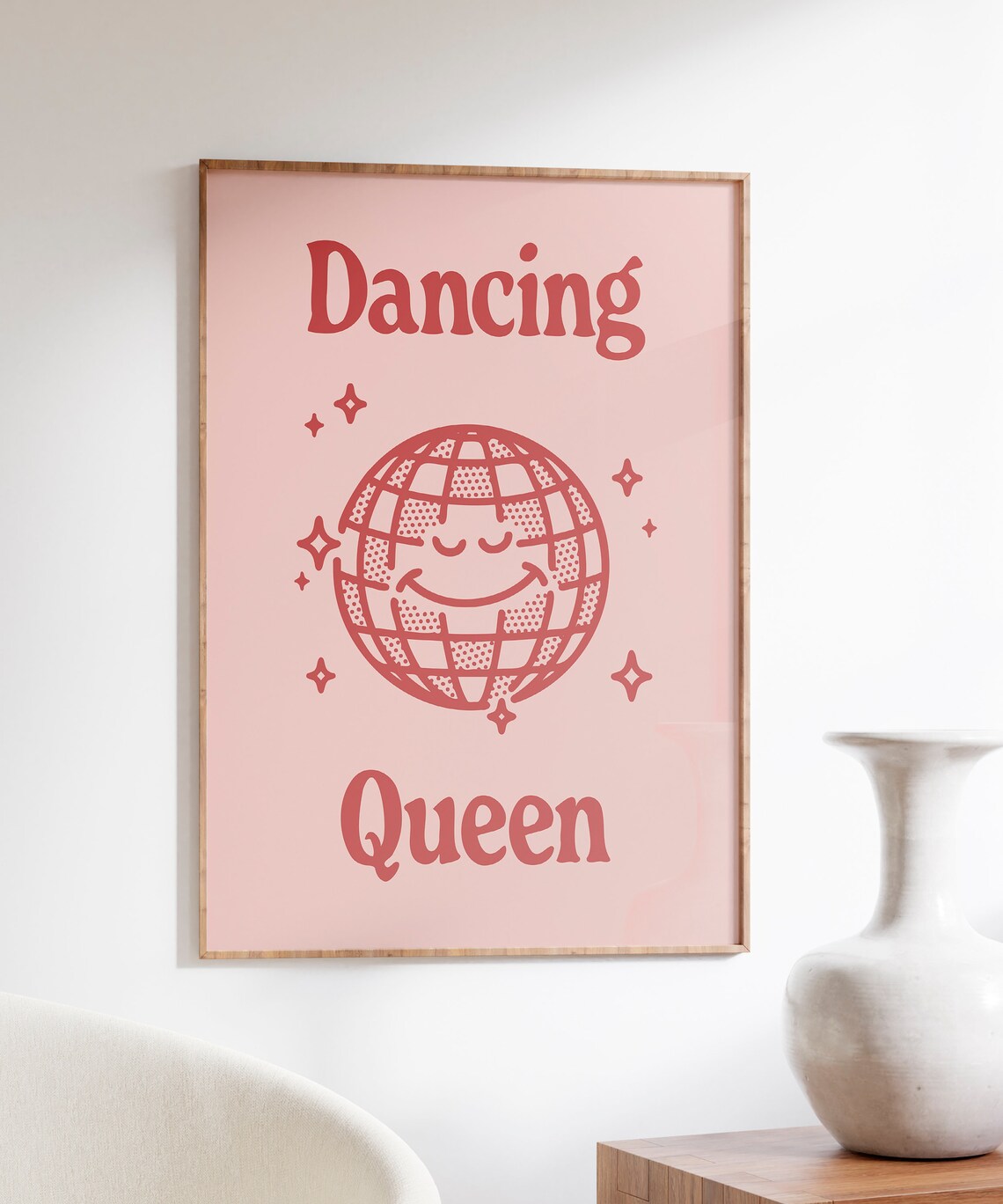 Dancing Queen Retro Disco Ball Pink Typography Quote Wall Art - Image 4