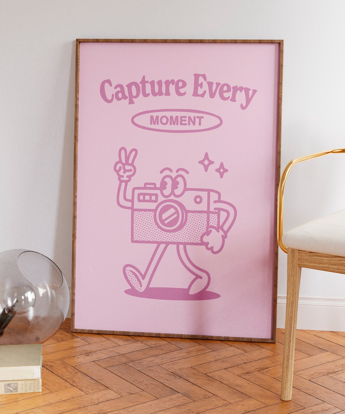 Capture Every Moment Pink Camera Mascot Retro Photography Wall Art - Image 5