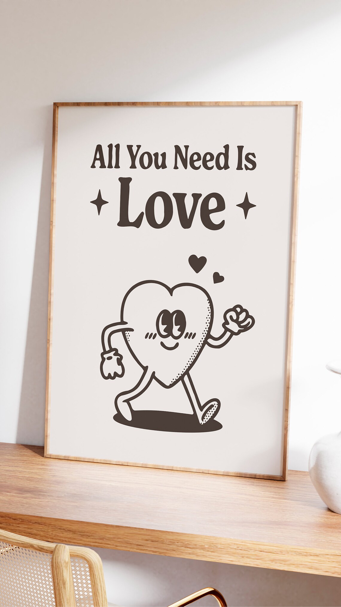 All You Need Is Love Retro Walking Heart Quote Vintage Poster - Image 2