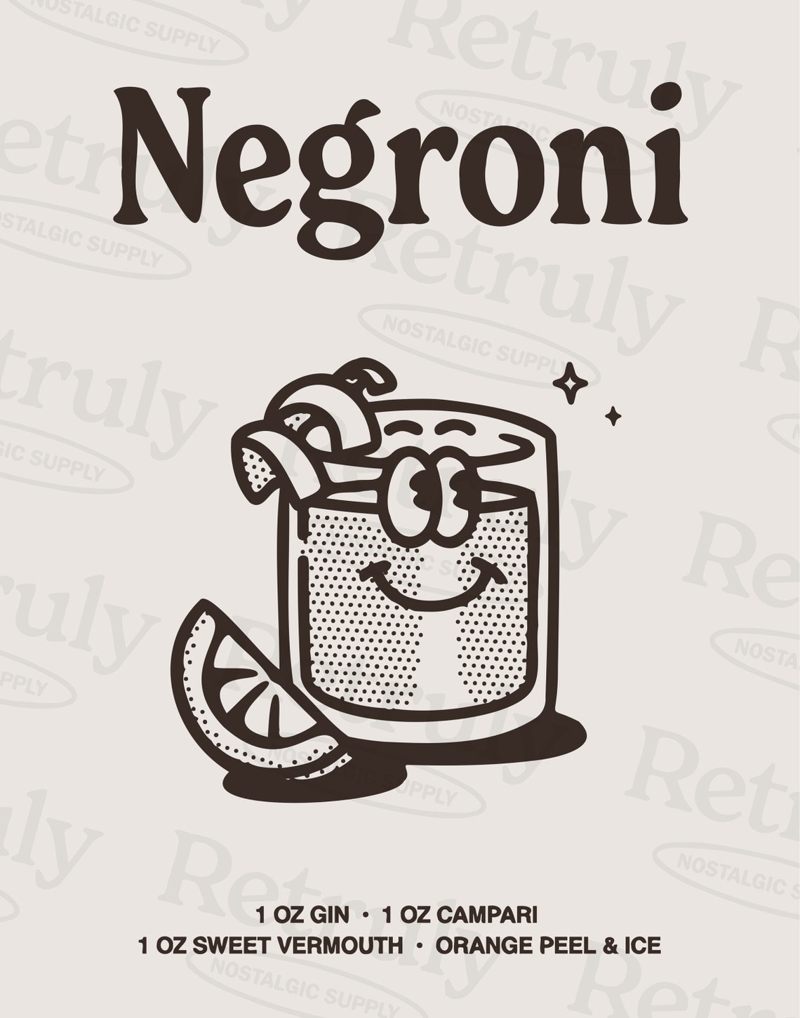 Negroni Cocktail Recipe Black Line Art Kitchen Bar Cart Poster - Image 2