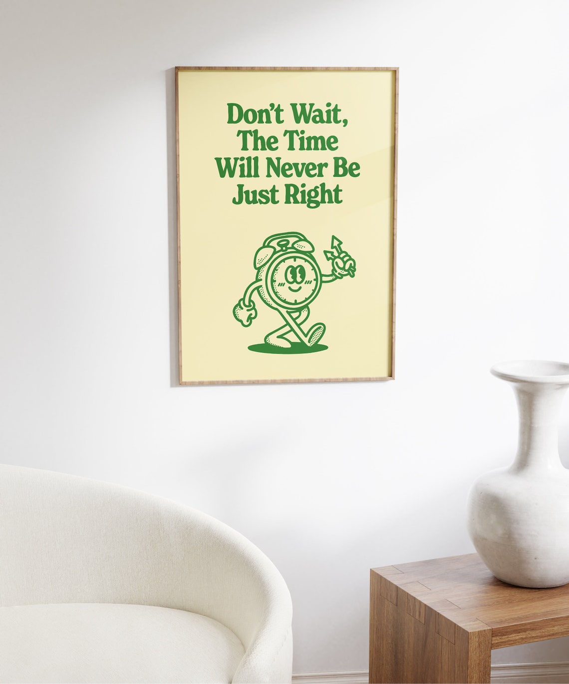 Don't Wait the Time Is Right Green Vintage Alarm Clock Poster - Image 7