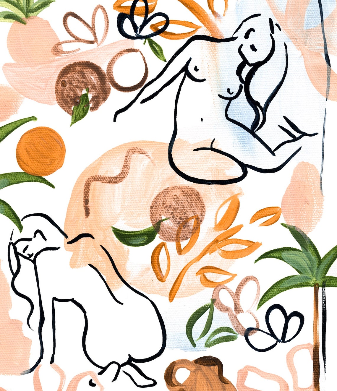 Abstract Line Art Women Figures Palm Trees Summer Acrylic Wall Art - Image 2