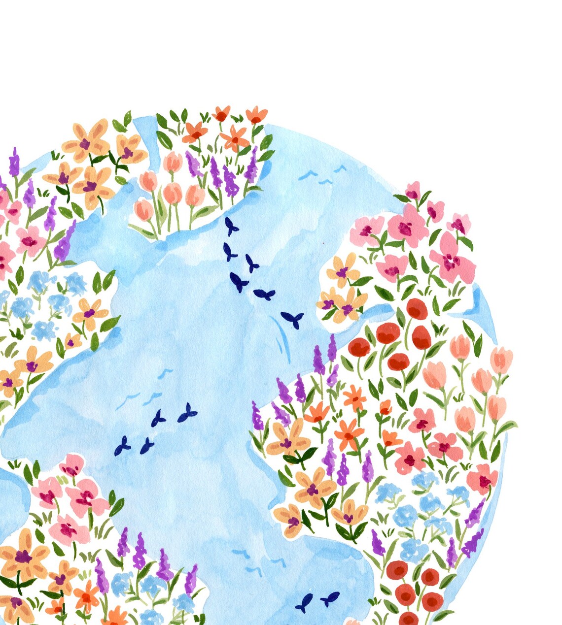 Blue Planet Art Print, Botanical Earth Day Decor - Image 3