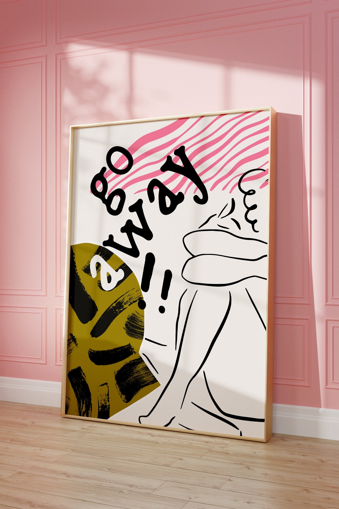 Go Away Sassy Funny Pink Abstract Woman Modern Line Art Print - Image 3