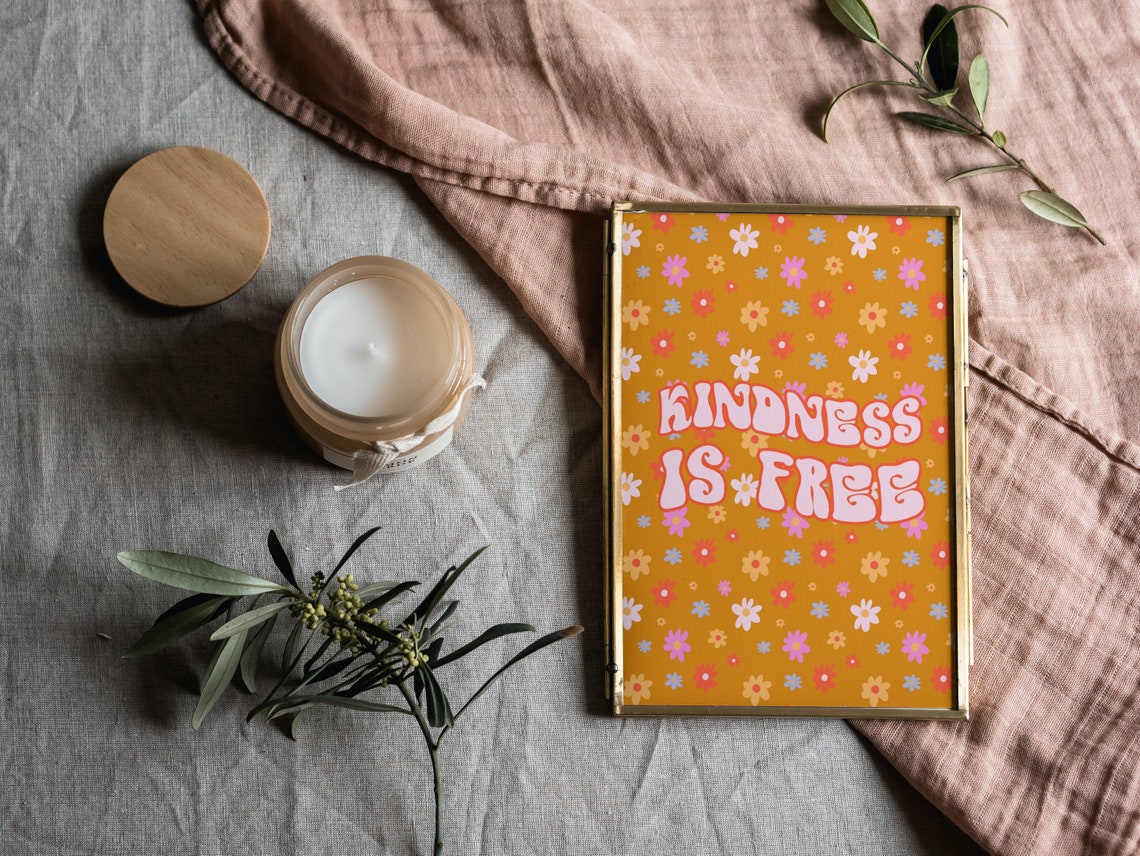 Kindness Is Free Retro Daisy Groovy 60s 70s Sunshine Quote Poster - Image 2