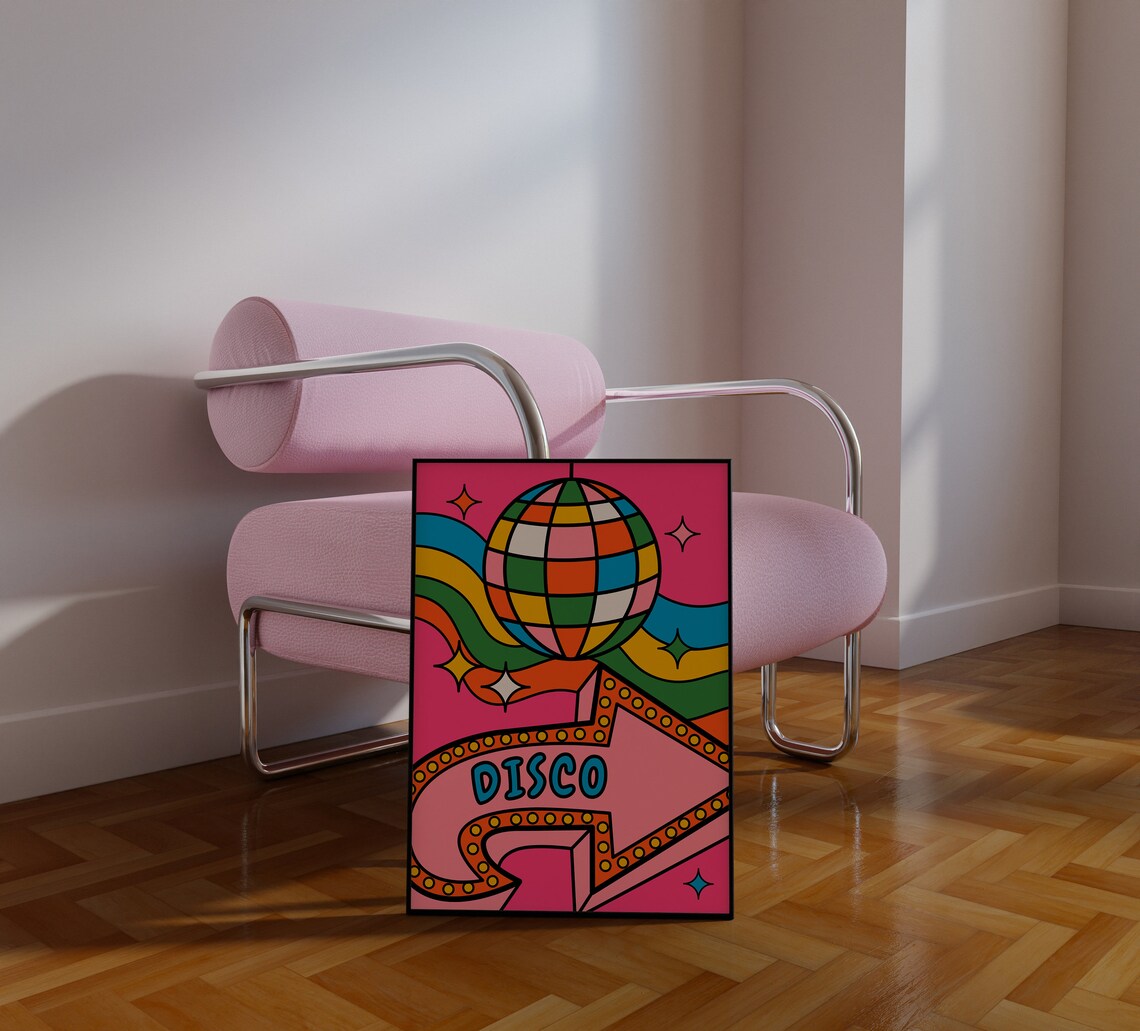 Bright Disco This Way Pink Disco Kitchen Art Print - Image 3