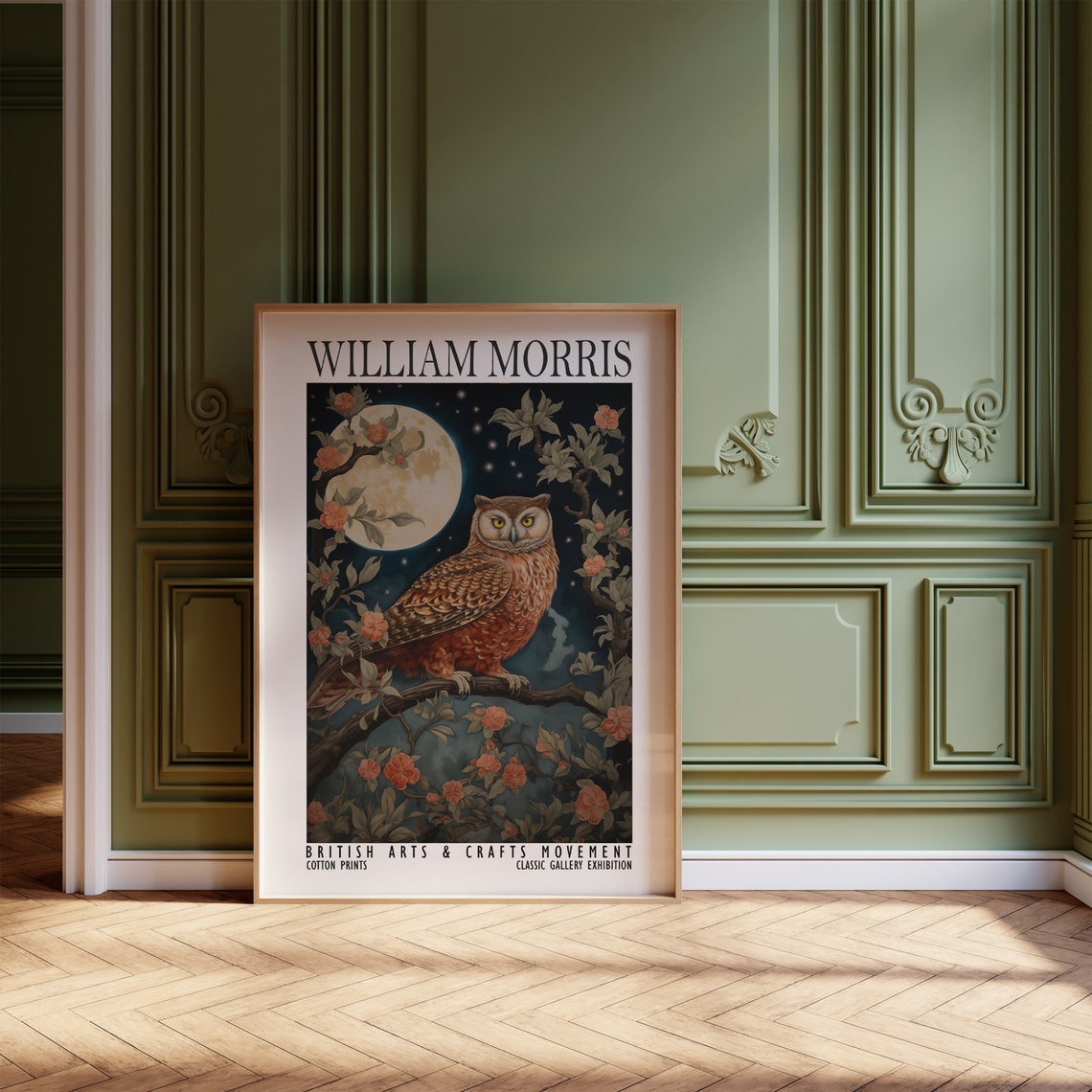 William Morris Owl Full Moon Night Blossom Exhibition Poster - Image 4