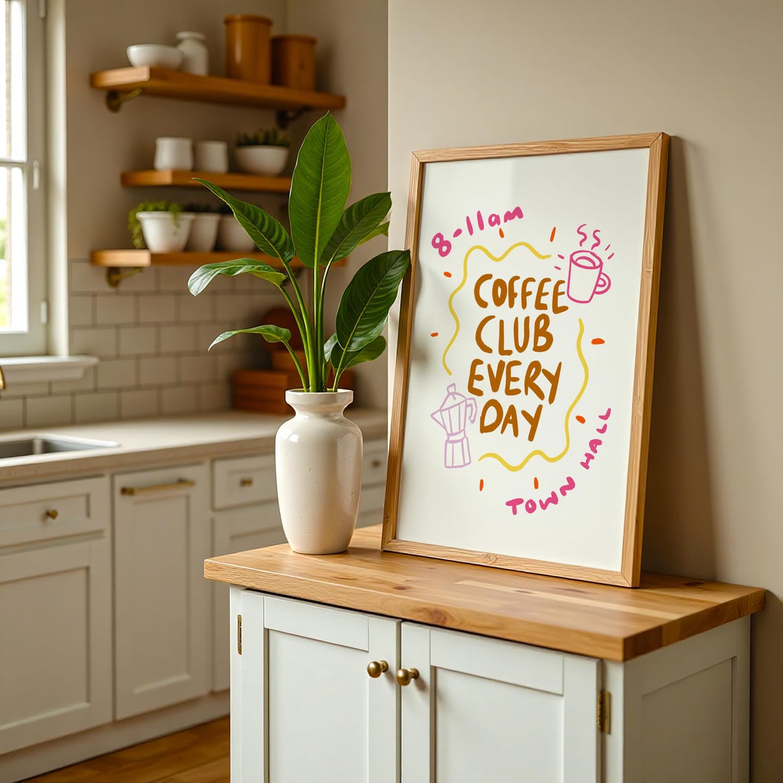 Fun Coffee Club Every Day Hand Drawn Morning Kitchen Art Poster - Image 3