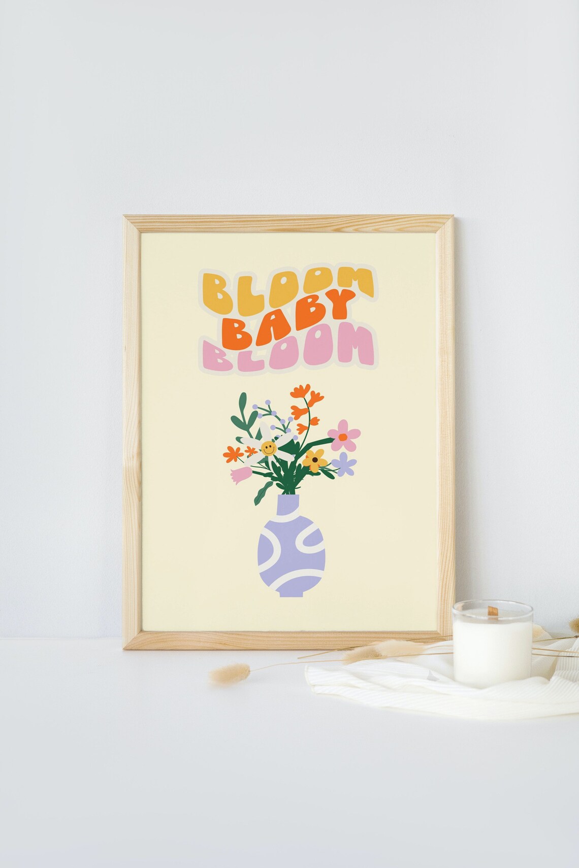 Funky Bloom Retro Floral Poster, Smiling Face - Image 2