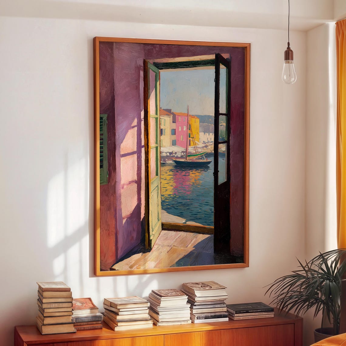 Harbor Window View Colorful Waterfront Sailboat Impressionist Poster - Image 3