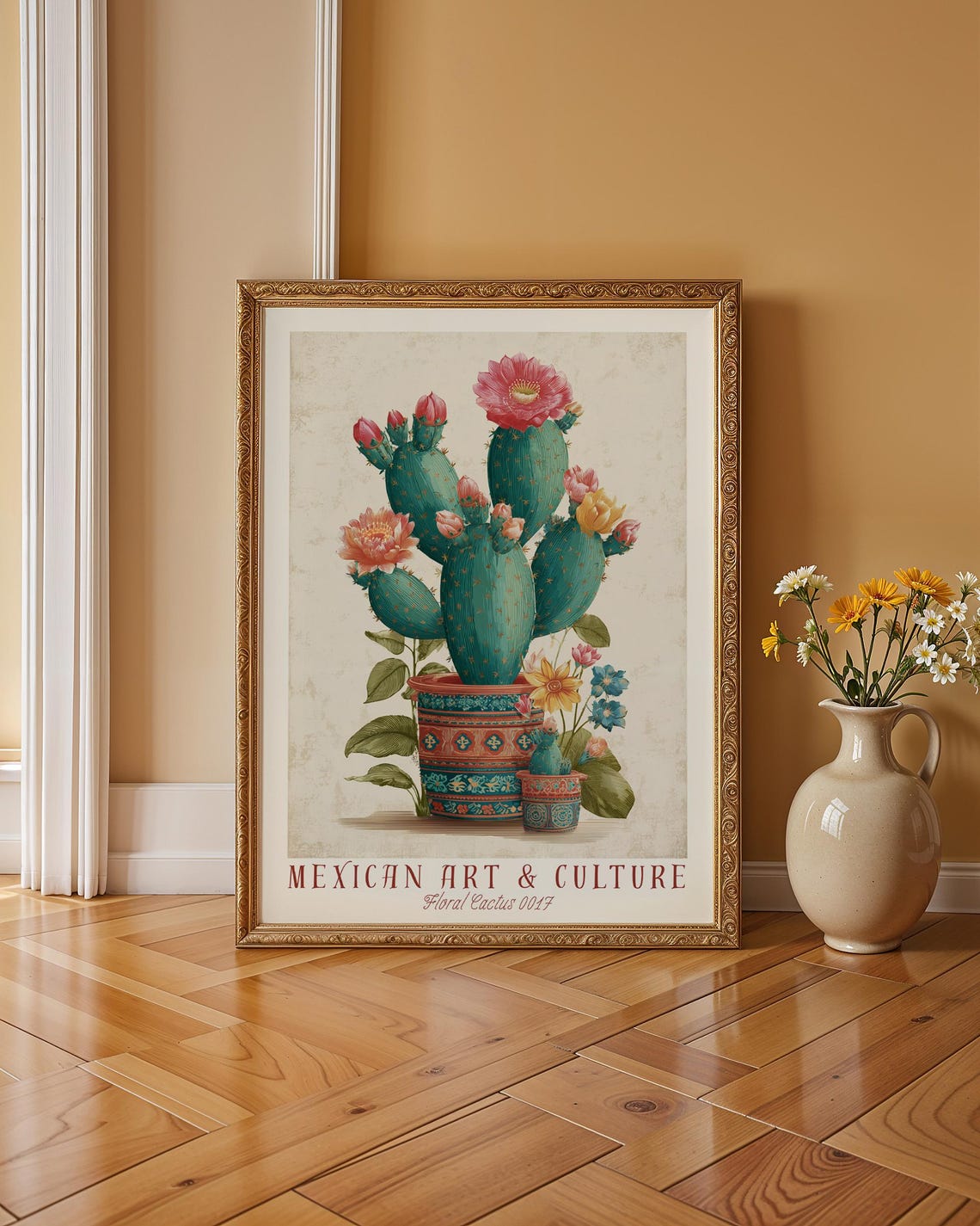 Mexican Art Culture Pink Bloom Cactus Decorative Folk Pot Poster - Image 3
