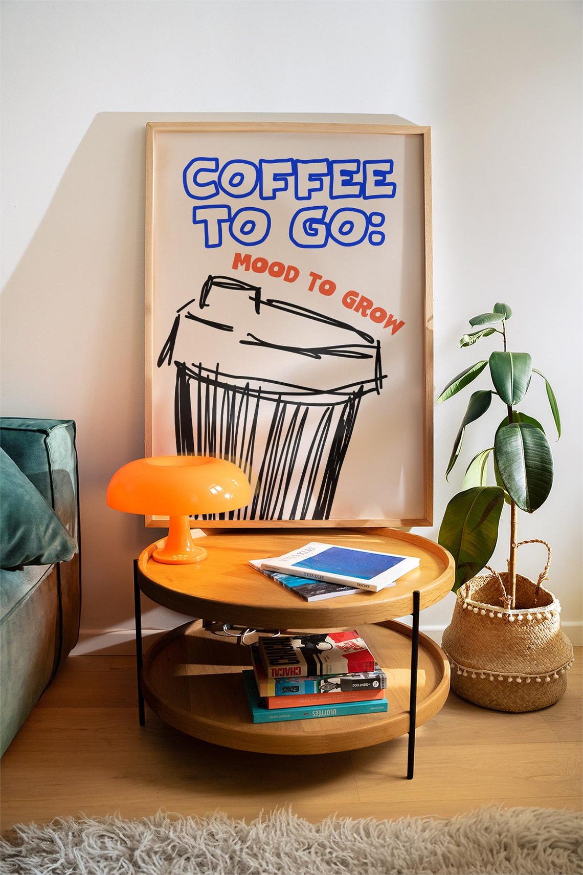 Coffee to Go Mood to Grow Funny Takeaway Cup Doodle Wall Art - Image 3