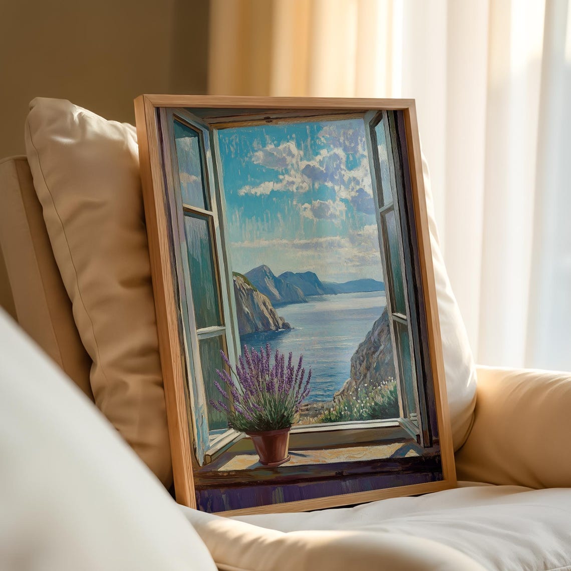 Open Window Cliff View Sea Wall Art Print - Image 3