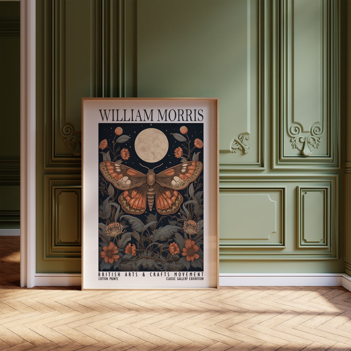 William Morris Night Moth Moon Floral Garden Exhibition Poster - Image 3