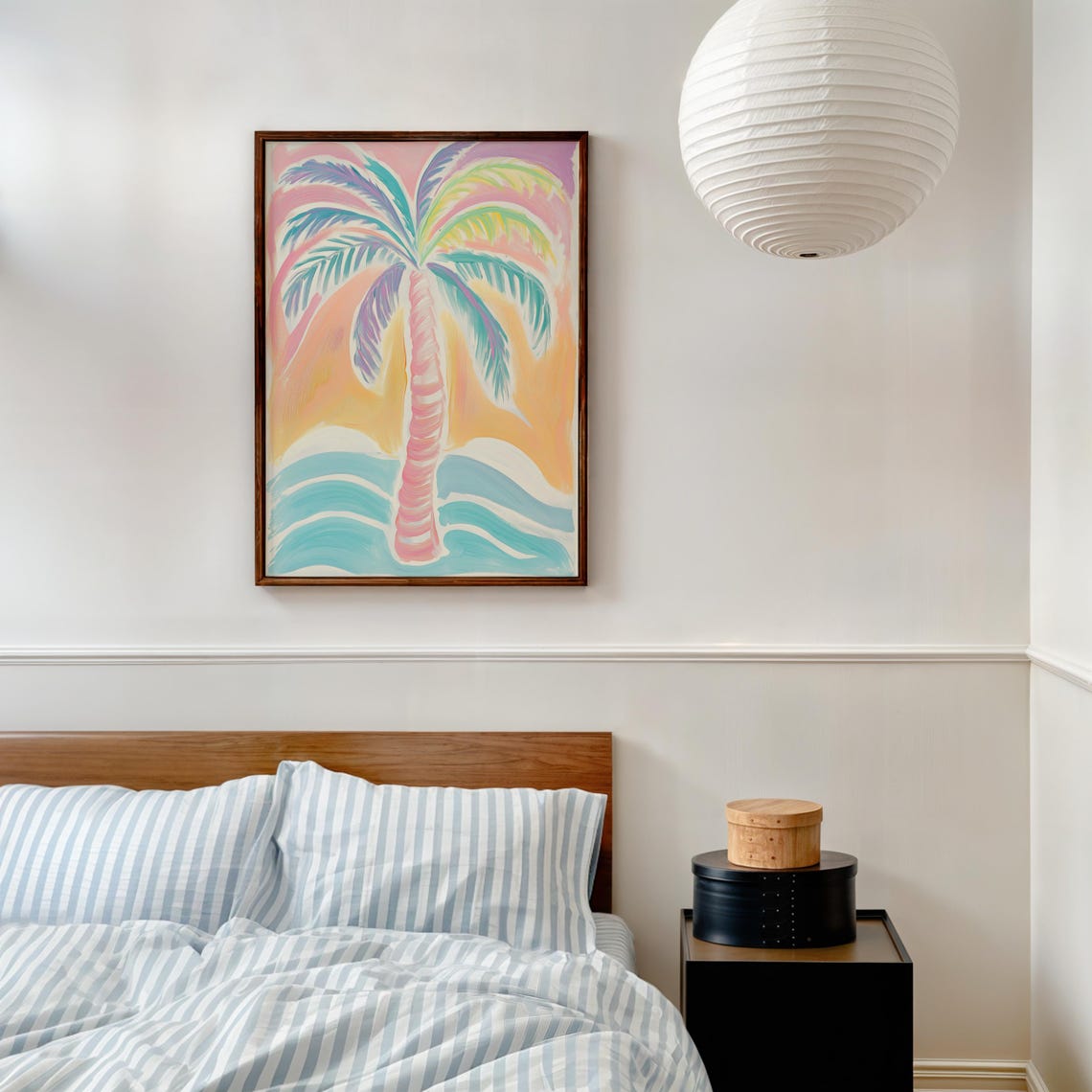 Pastel Palm Tree Painterly Tropical Sunset Coastal Art Print - Image 2