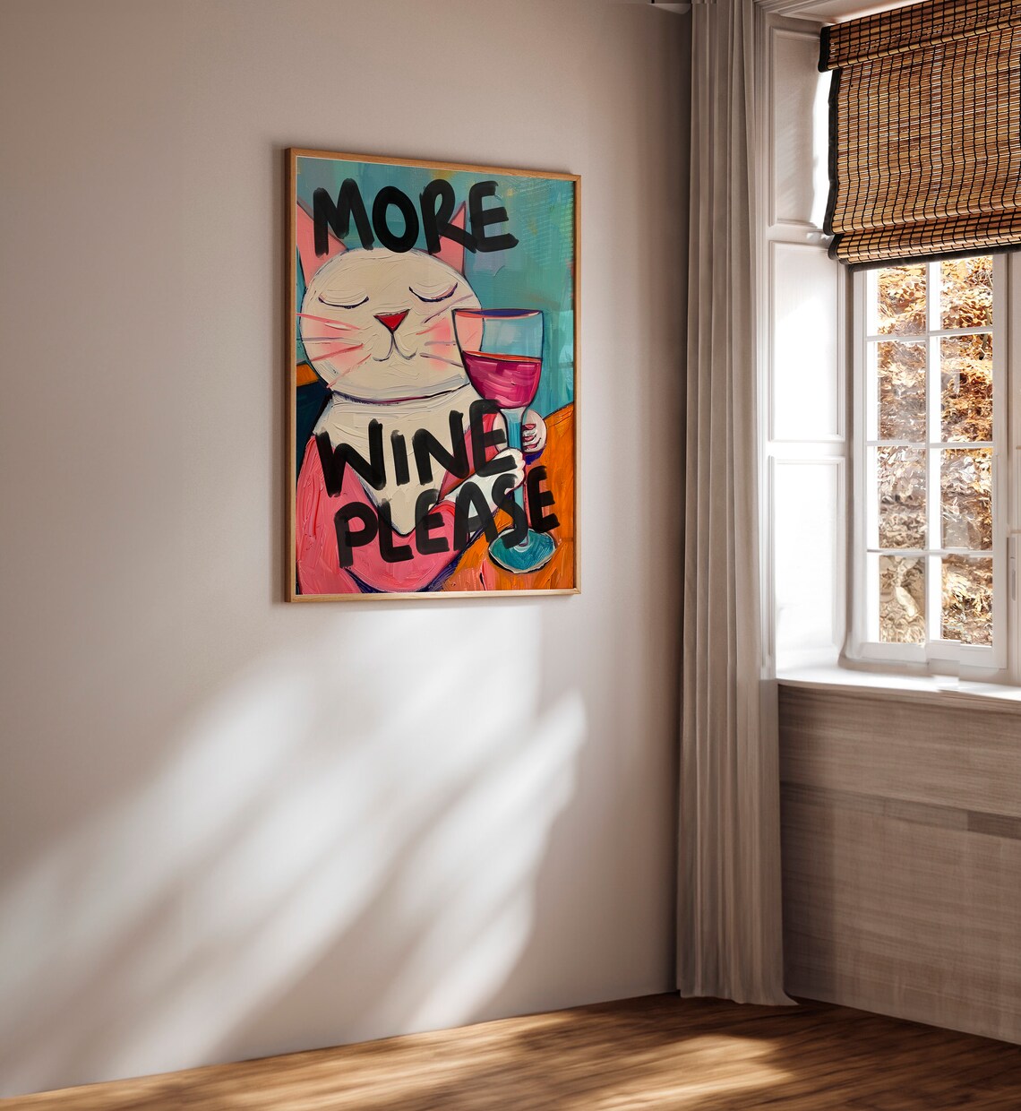 More Wine Please Cat Kitchen Typography Poster - Image 2