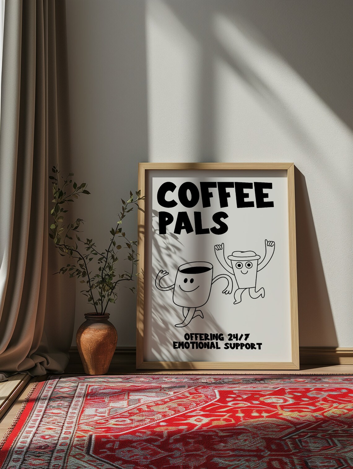Coffee Pals Fun Illustration Kitchen Print, Retro Minimalist - Image 2