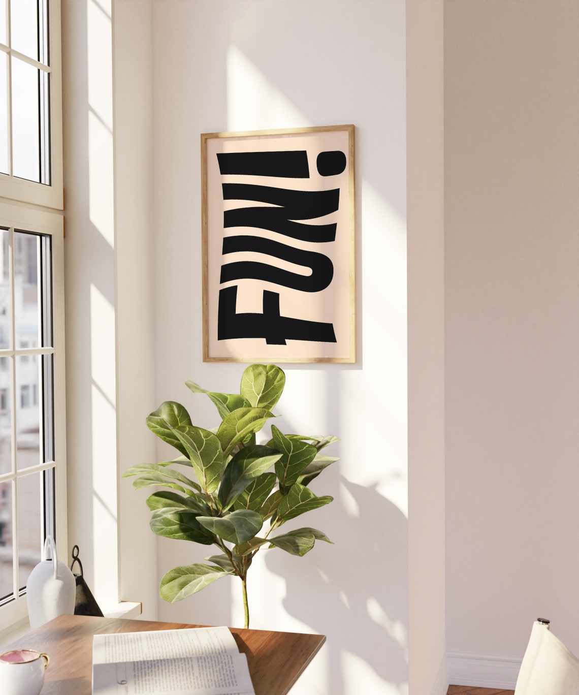 Fun Wavy Retro Typography Groovy Beige Black Minimalist Art Poster - Image 2