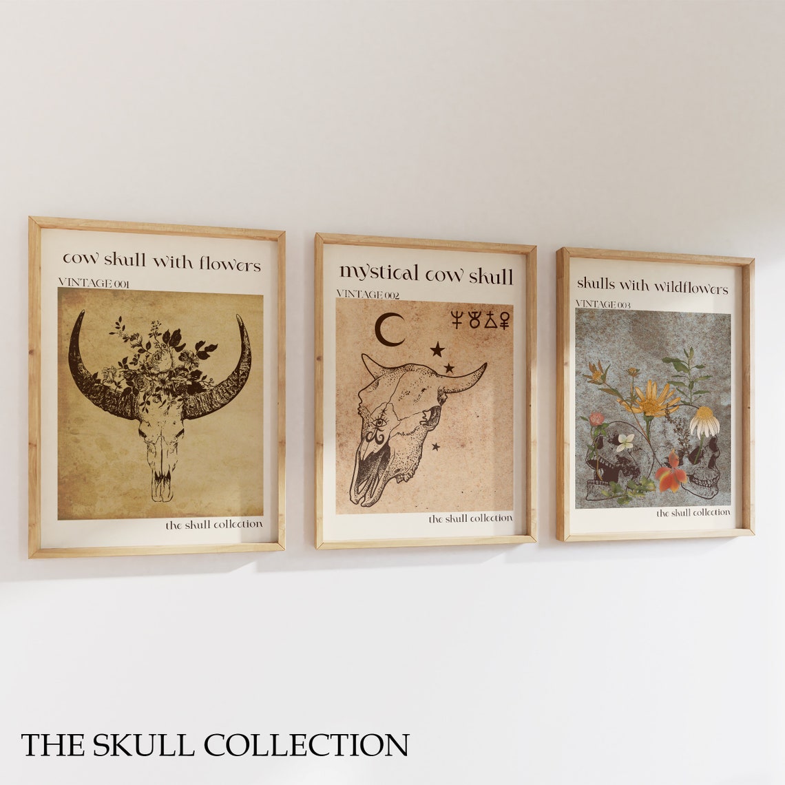 Cow Skull With Flowers Vintage Boho Western Desert Skull Poster - Image 2