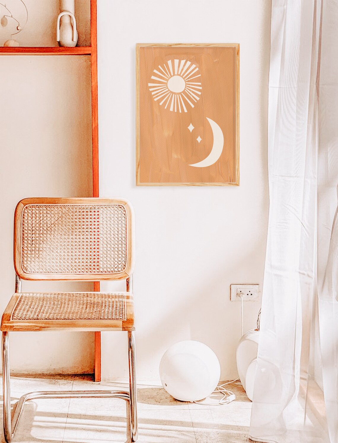 Peach Boho Sun And Moon Art Print, Celestial Decor - Image 2