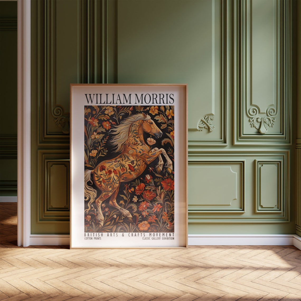 William Morris Golden Horse Floral Autumn Botanical Exhibition Poster - Image 3