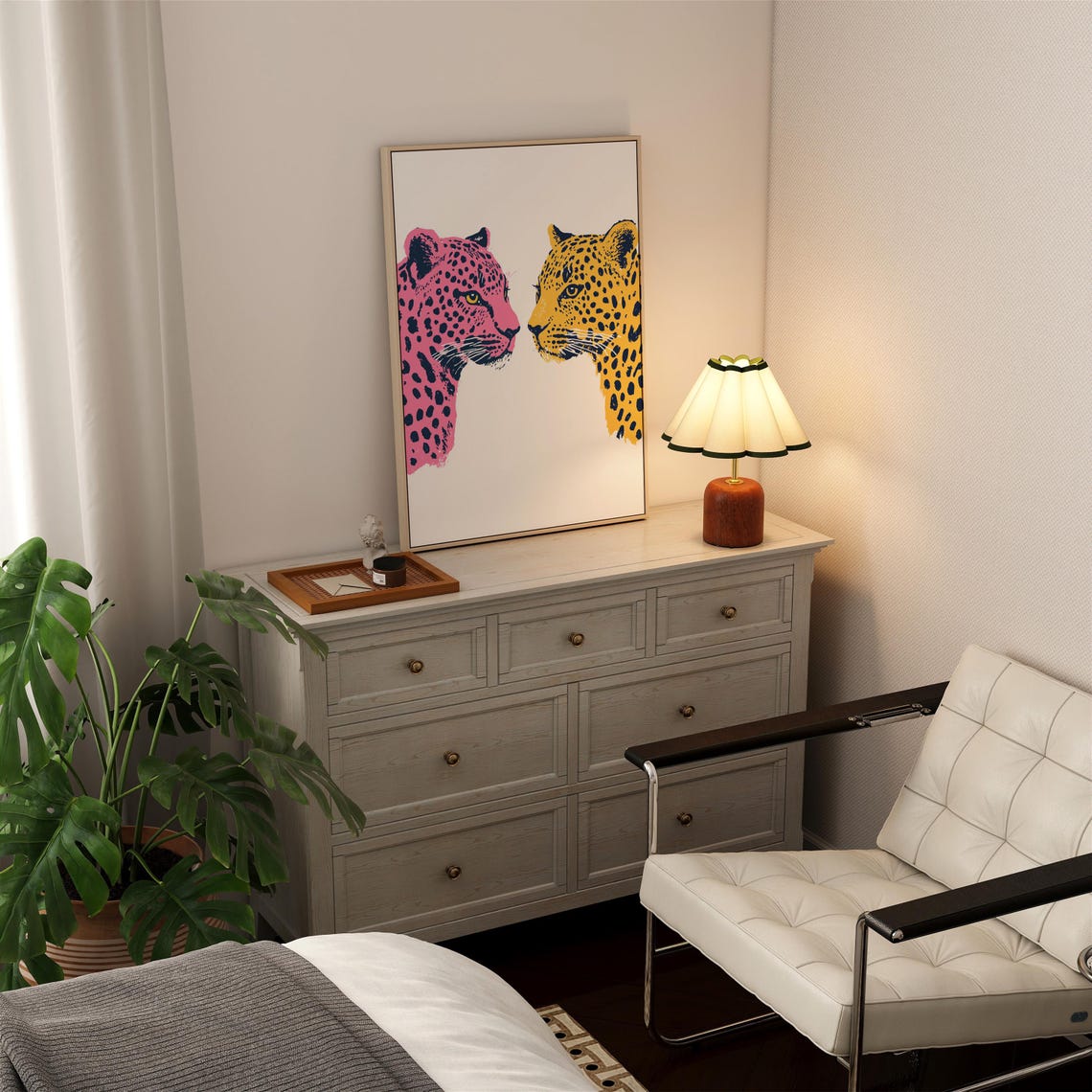 Two Pink and Yellow Leopard Faces Colorful Pop Art Style Poster - Image 2