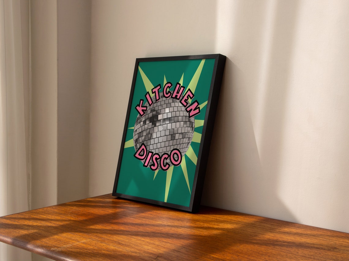 Kitchen Disco Ball Retro Green Groovy Party Fun Kitchen Poster - Image 2