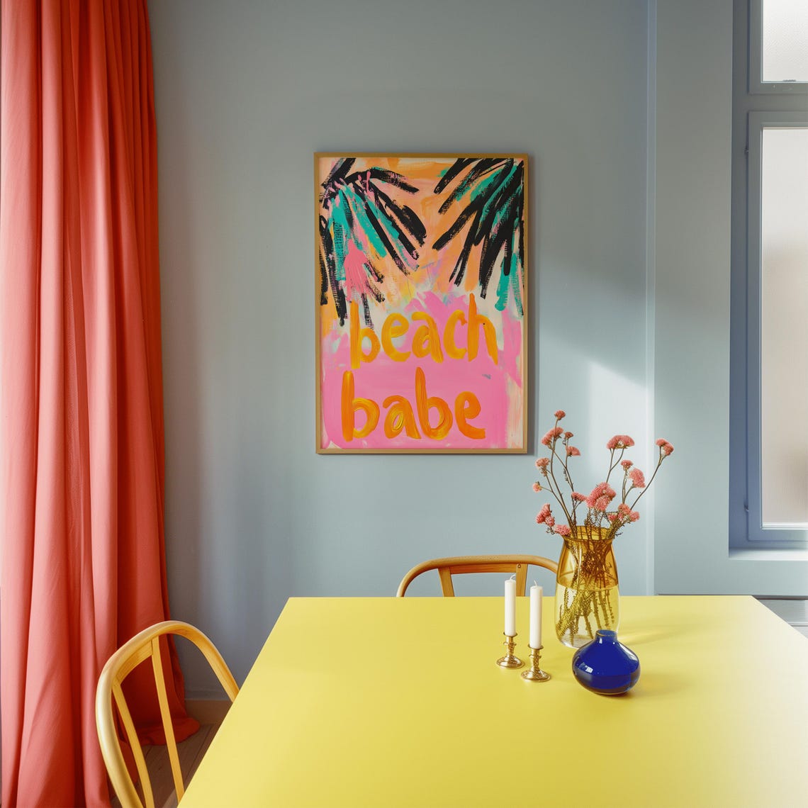 Beach Babe Colourful Tropical Palm Summer Painted Art Poster - Image 2