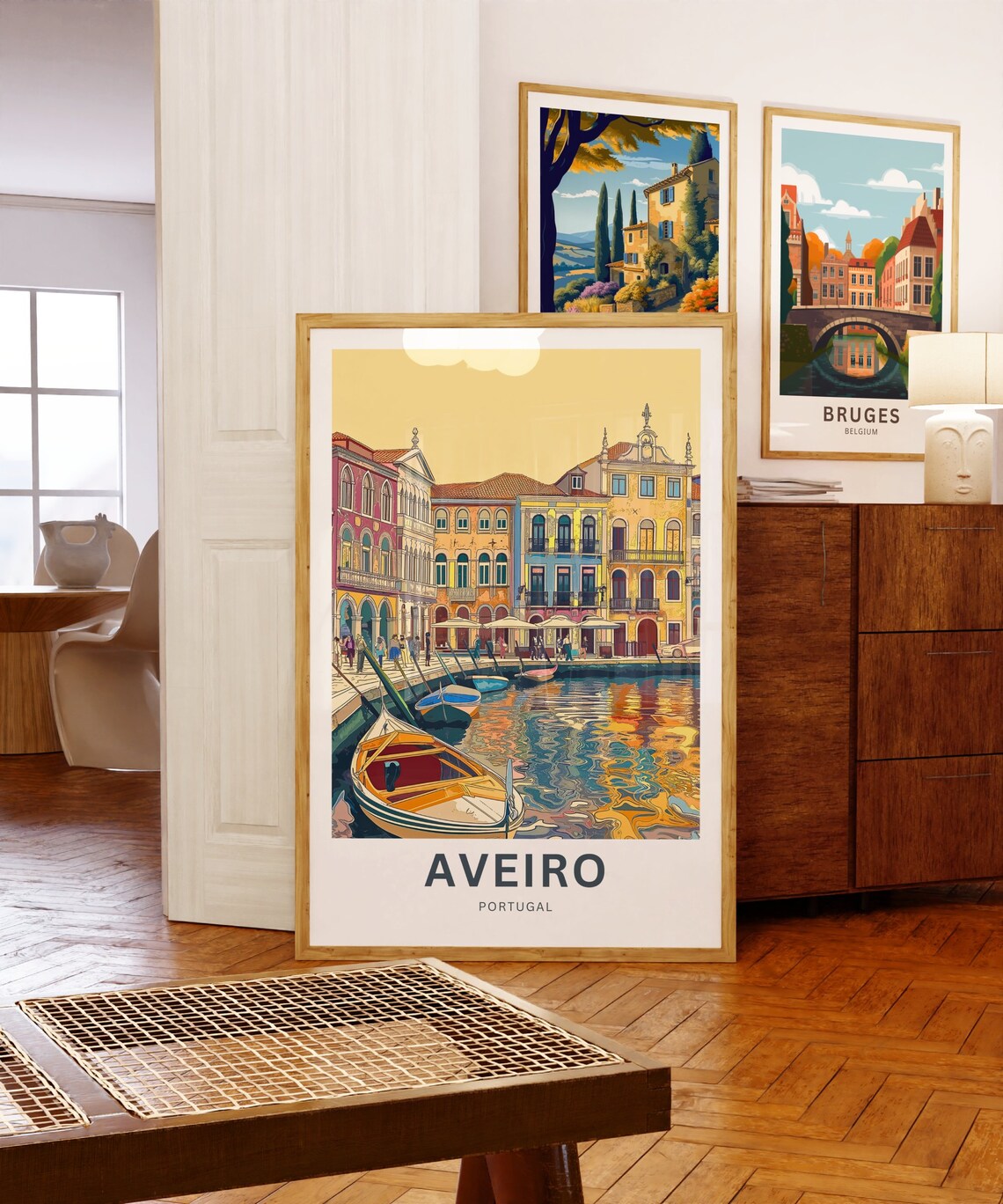 Aveiro Portugal Canal Sunset with Boats and Colorful Facades Poster - Image 5