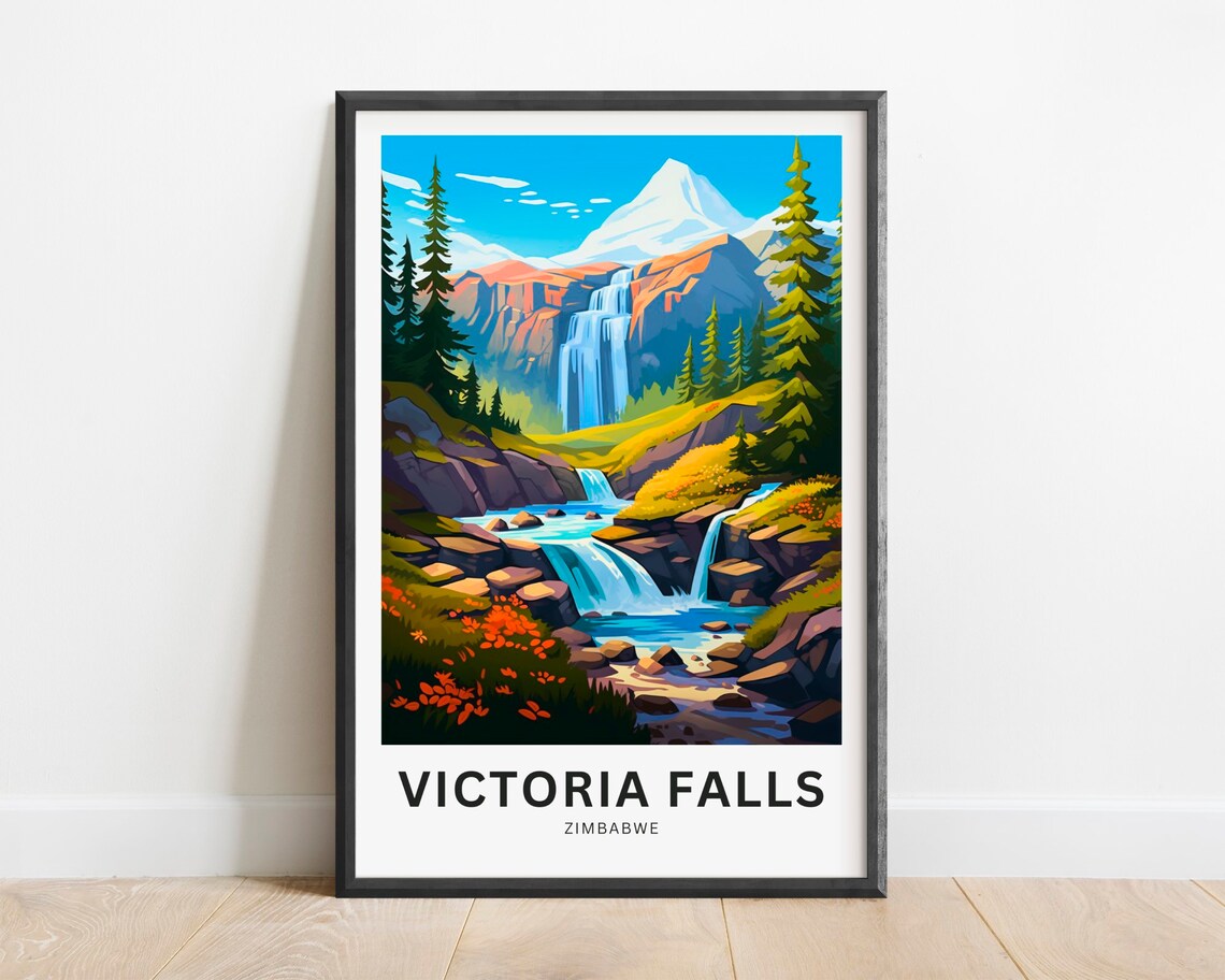 Victoria Falls Zimbabwe Alpine Waterfall Scene Vintage Nature Poster