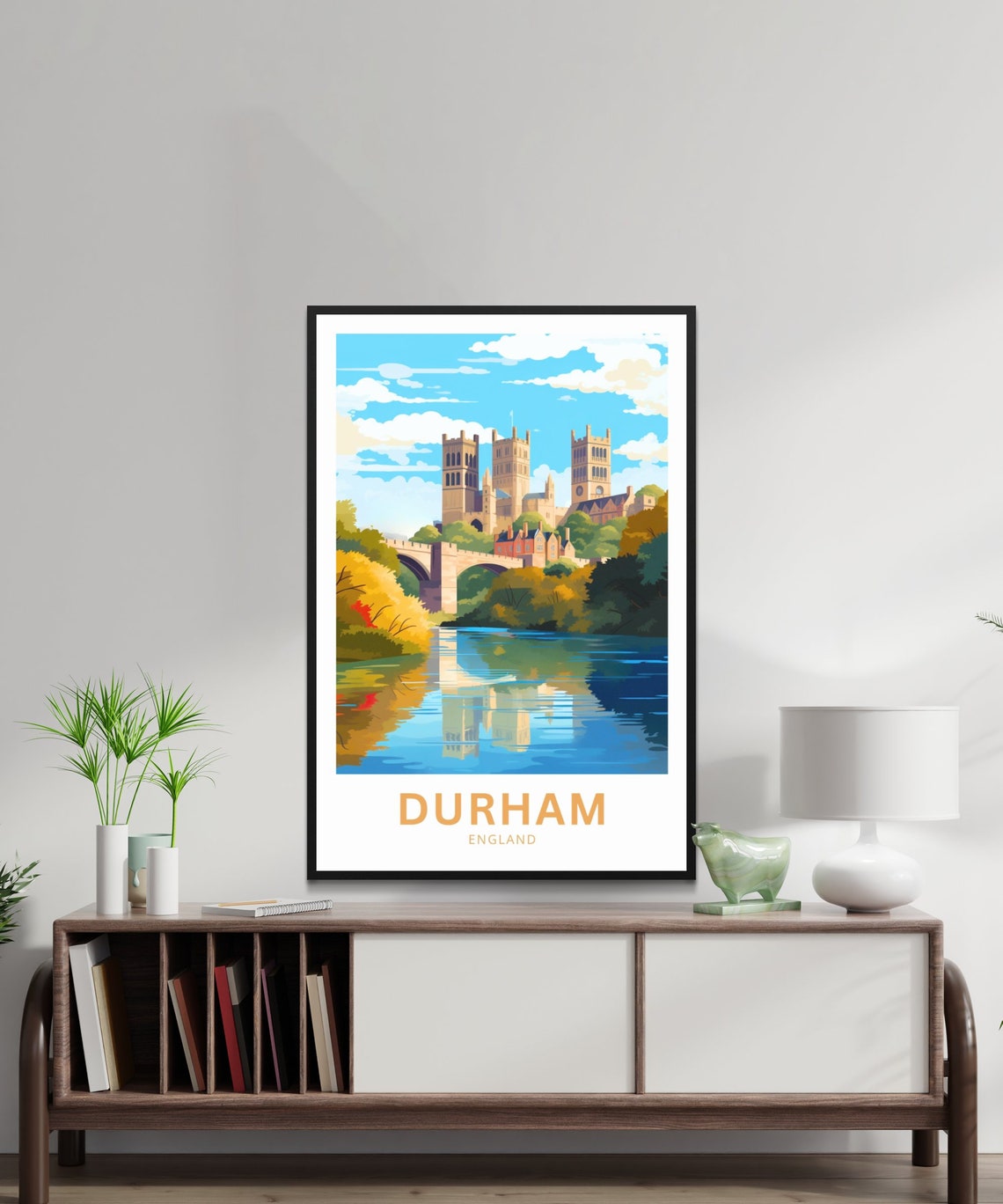 Durham England Cathedral Reflected in the River Wear Autumn Poster - Image 2