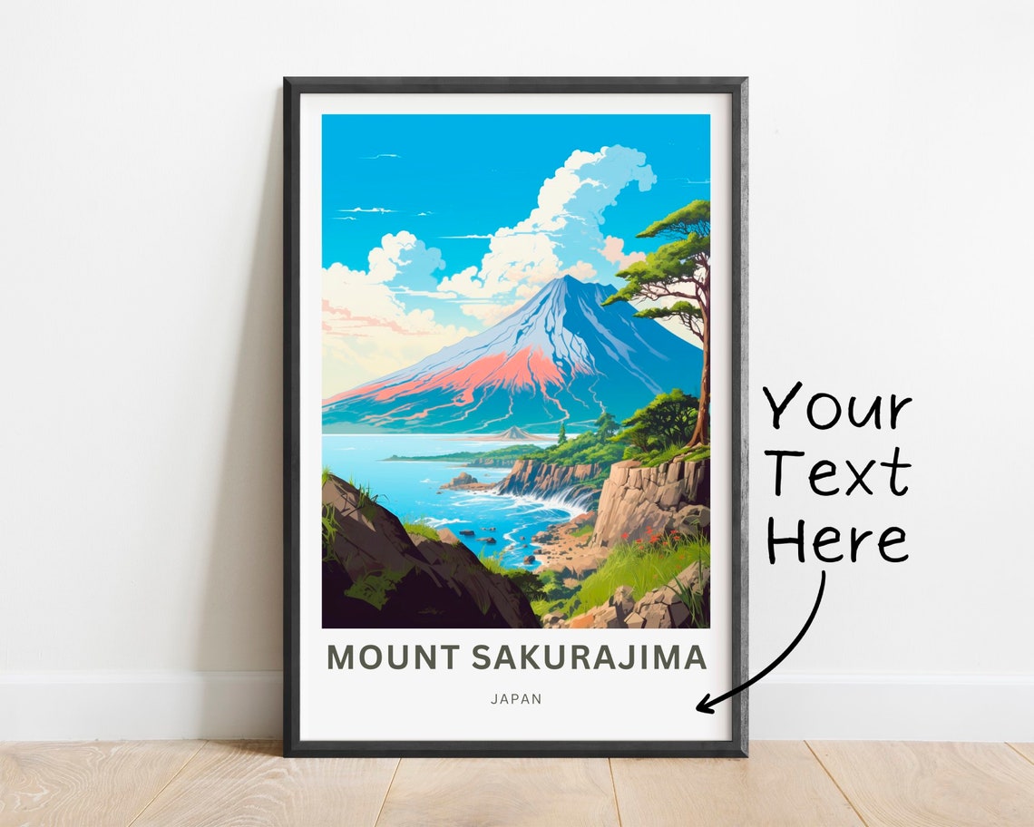Personalized Mount Sakurajima Japan Coast Custom Cliffs Travel Poster