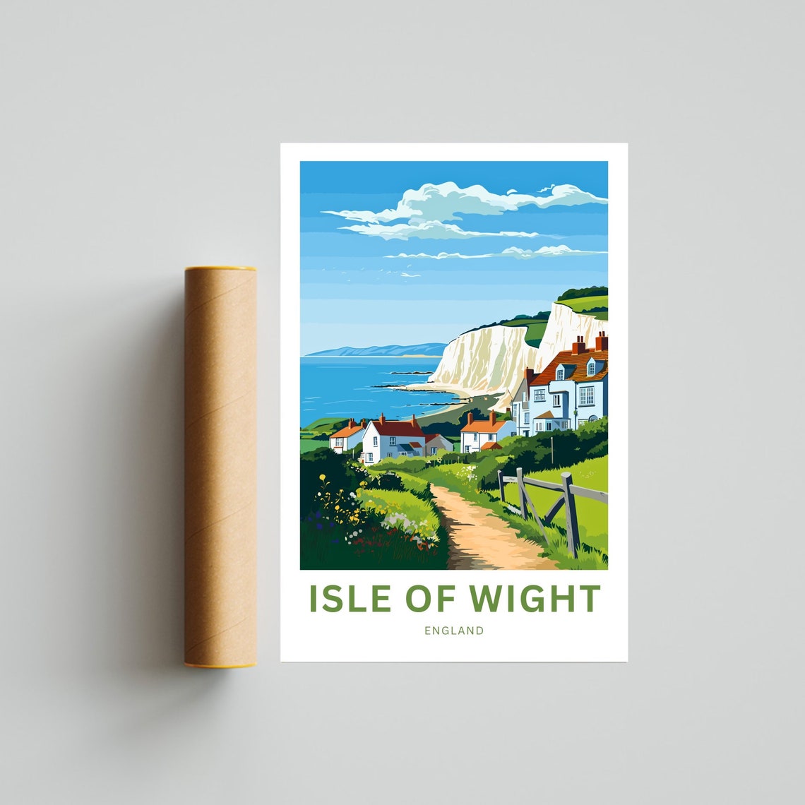 Isle of Wight England White Cliffs Village Footpath Scene Poster - Image 4