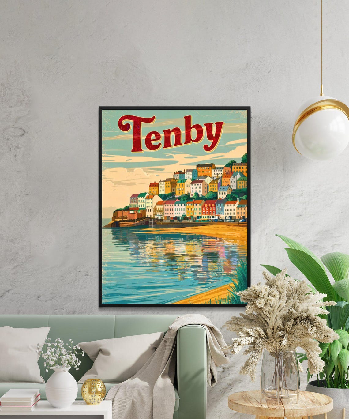 Tenby Wales Hillside Cottages Golden Beach Vintage Travel Poster - Image 2