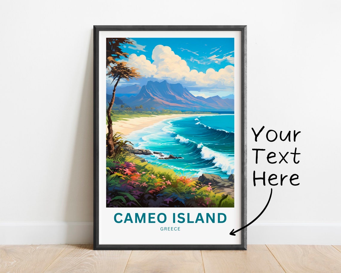 Cameo Island Greece Custom Surf Waves Mountain Coast Art Poster