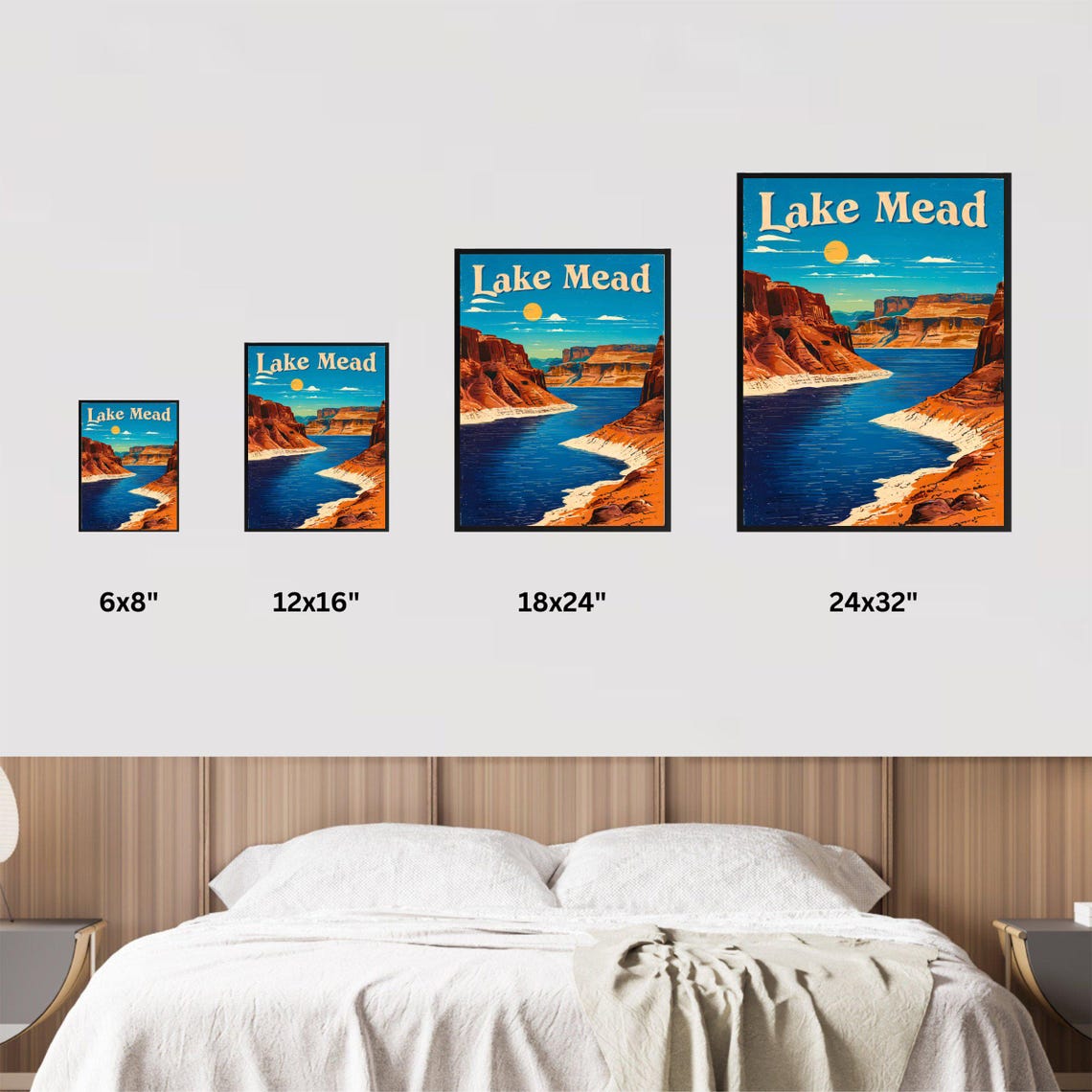 Lake Mead Red Rock Canyon Desert Lake Sunset Retro Travel Poster - Image 3