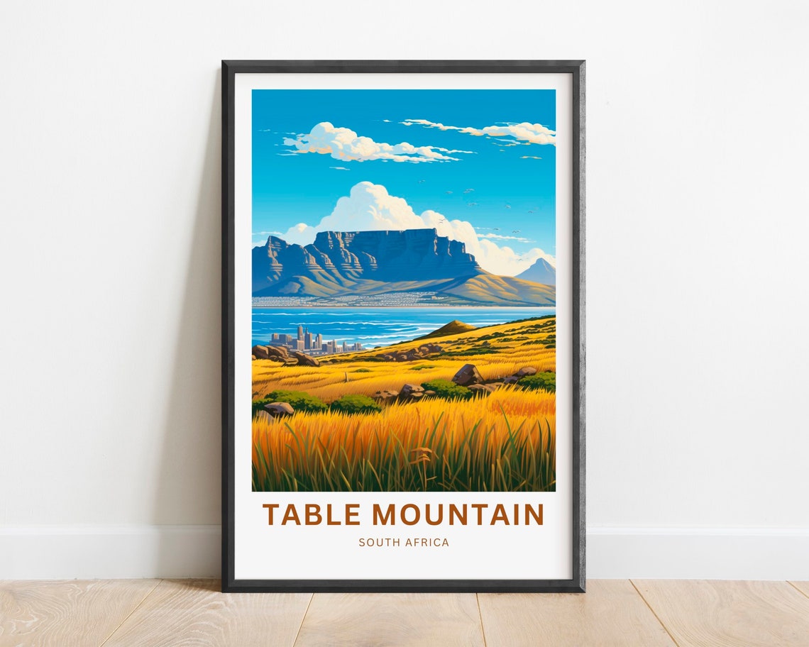 Table Mountain South Africa Cape Town Golden Grass Sunset Poster