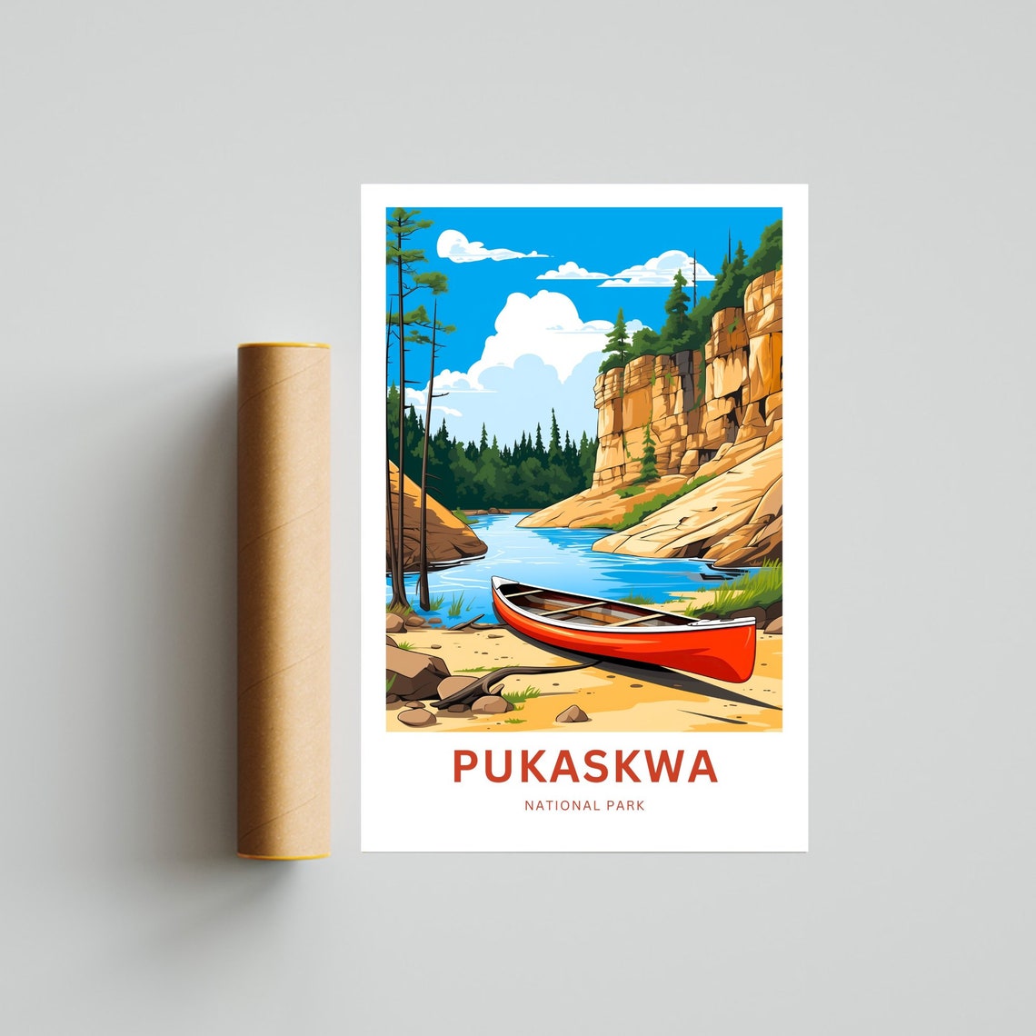 Personalized Pukaskwa National Park Red Canoe Custom Text Poster - Image 4