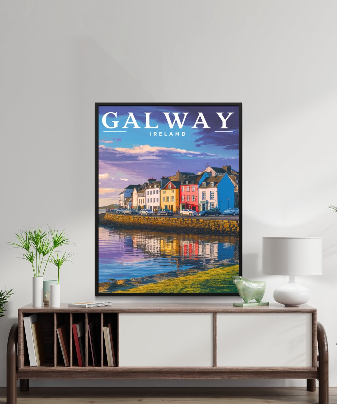 Galway Ireland Colorful Waterfront Houses Sunset Reflection Poster - Image 2