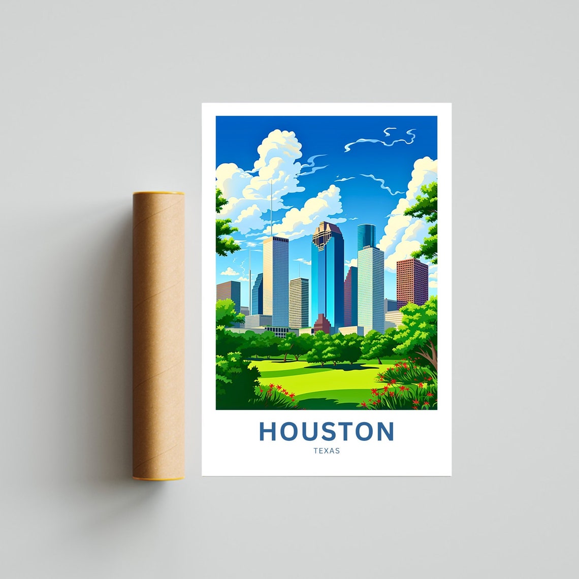 Houston Texas Downtown Skyline Green Park Towers Personalized Poster - Image 4