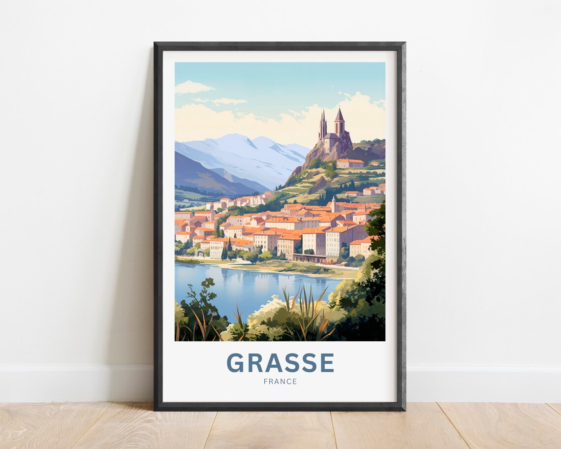 Grasse France Hilltop Cathedral Town Above the Lake Travel Poster