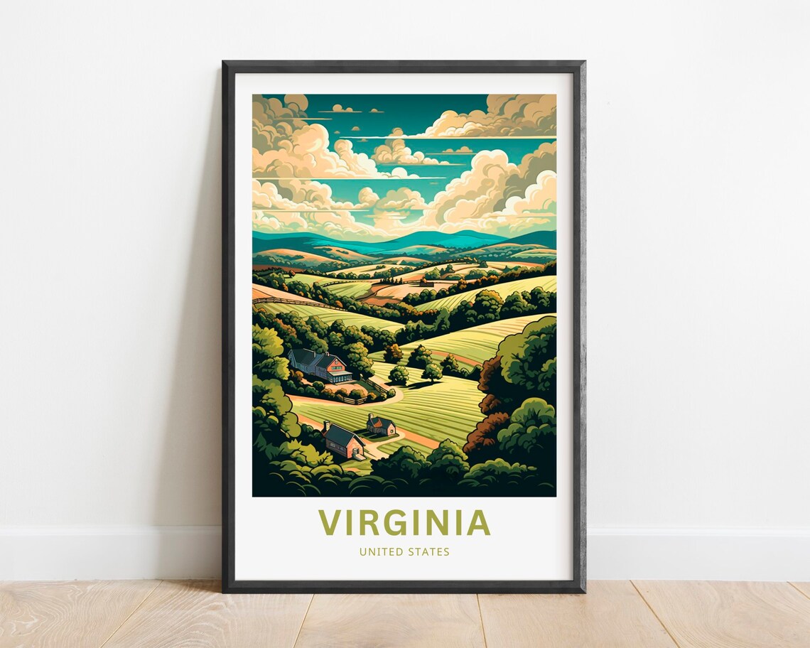 Virginia Rolling Farmland Country Barns Vintage Travel Poster