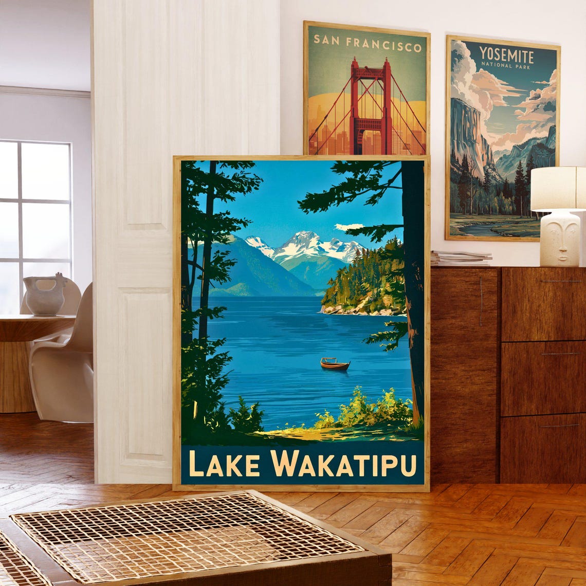 Lake Wakatipu Vintage Travel Poster Wakatipu Print New Zealand Wall Art Framed Gift New Zealand Present - Image 5