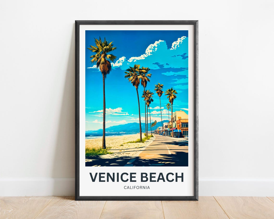Venice Beach California Boardwalk Palm Row Scenic Travel Poster